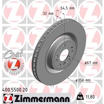 Imagen de ZIMMERMANN COAT Z 400.5500.20 Disco de freno 350 32 8/5 5 112 ventilación interna revestido altamente carbonizado MERCEDES BENZ: Clase ML, GLS, GL