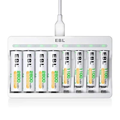Imagen de EBL Cargador Rápido de Pilas con 4 x AA 2800mAh y AAA 1100mAh, Inteligente LED Ni MH USB 5V 2A &amp; Protección Múltiple