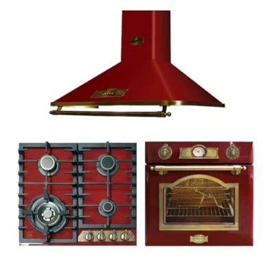 Imagen de Kaiser Juego de cocina gas EH 6355 RotEm + KCG 6335 A 6315 rojo burdeos, retro, empotrable, campana extractora rojo, cristal retro