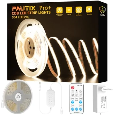 Imagen de PAUTIX Tira LED COB Blanco Natural 4000K, 504LED/M Regulable 7,5m 24V Flexible,con Exclusivo Remoto RF y fuente de alimentación,CRI90 + empotrable para decoración del hogar DIY