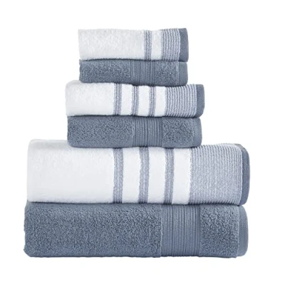 Imagen de Modern Threads Juego de 6 Piezas, 2 Toallas baño, Mano, faciales, Secado rápido Blanco/Contraste Reinhart Denim