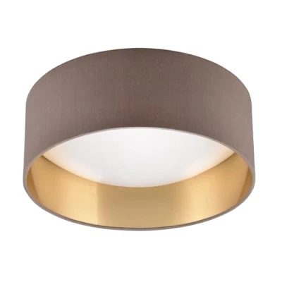 Imagen de Reality Leuchten RL LED Lámpara de techo Locarno R64191141, Blanco plástico, Tela pantalla Taupe/dorado, incl. 12 vatios