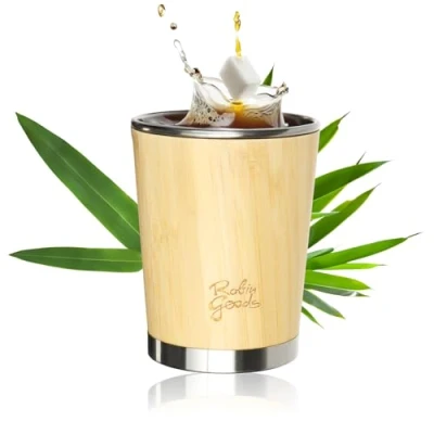 Imagen de Robin Goods® Vaso para Beber de Acero Inoxidable y bambú 230 ml Camping irrompible Libre BPA (1 Pieza 230ml)