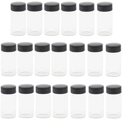 Imagen de KAHEIGN 20 Piezas Viales de Vidrio Transparente, 20ml 2/3 Oz Muestra Botellas con Tornillo Plástico Tapa Negra Contenedor Laboratorio Transparente