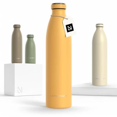 Imagen de Lars NYSØM Botella de Acero Inoxidable aislada 1l Agua 1 litro a Prueba Fugas para Deportes, Bicicleta, Perro, (Mustard Yellow, 1000ml)