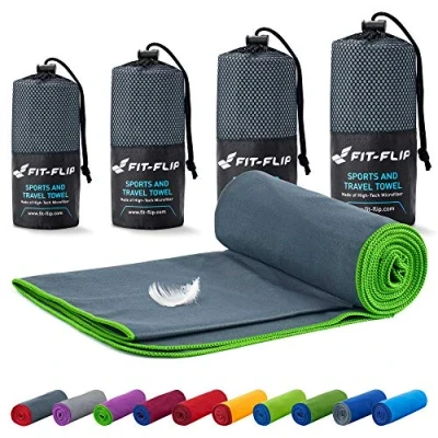 Imagen de Fit Flip Toalla Microfibra Toallas microfibras para el Gimnasio y Viaje Gym compacta, Ultraligera de Secado rápido Playa Grande Natacion (50x110cm Gris Oscura Borde Verde)