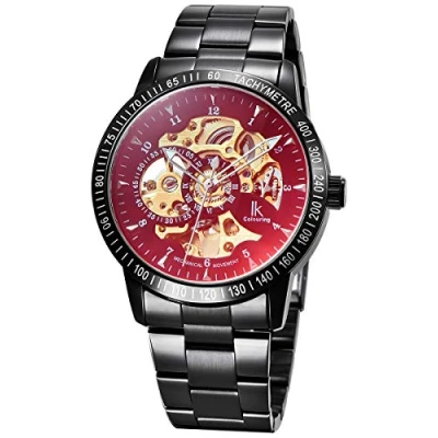 Imagen de Alienwork Reloj Automático Hombre Mujer Negro Pulsera de Metal Acero Esqueleto