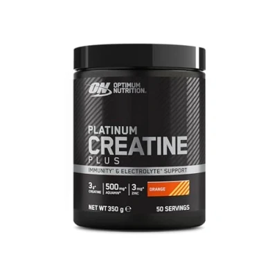 Imagen de ON Platinum Creatine Plus, Complemento Alimenticio Avanzado para Aumentar la Potencia y el Rendimiento con Magnesio Aquamin Equilibrio Electrolítico, Sabor Orange, 50 porciones, 350 g