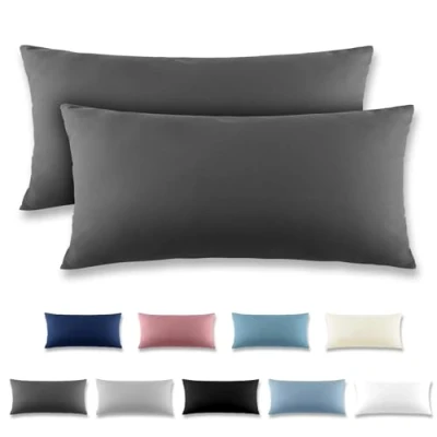 Imagen de REDKEY Funda Almohada Juego de 2 Fundas Almohadas 40x80 cm, con Cremallera Oculta, Transpirable Suave Antiarrugas Microfibra Gris Oscuro