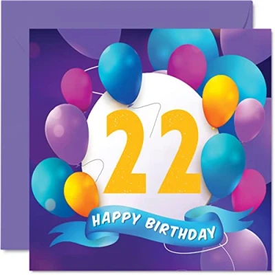 Imagen de Stuff4 Tarjeta de cumpleaños número 22 para hombres y mujeres, fiesta globos, tarjetas feliz hombre años, mujer, hermano, hermana, hijo, hija, nieto, nieta, primo, 145 mm,