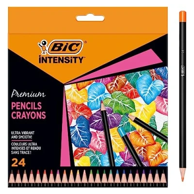 Imagen de Lápices de Colores para Adultos BIC Intensity Premium Woodcase con Mina Resistente a las Roturas Multicolor, Pack 24