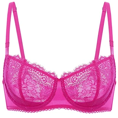Imagen de DOBREVA Sujetador de Encaje Balcony X Back con Aros sin Relleno para Mujer Fucsia Brillante 105C