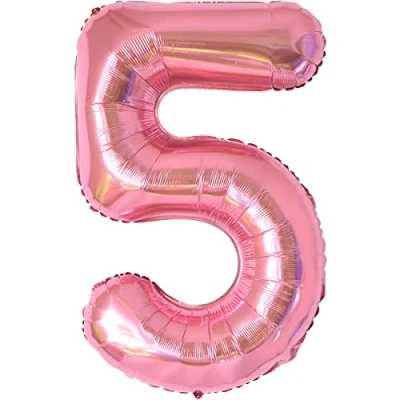 Imagen de globo de 5 años con números cumpleaños, años, gigante rosa 40 pulgadas, decoración cumpleaños 101 cm, número globo, para