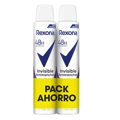 Imagen de Rexona Invisible Desodorante Aerosol Antitranspirante para mujer, antimanchas, 2 x 200 ml, el ambalaje puede variar