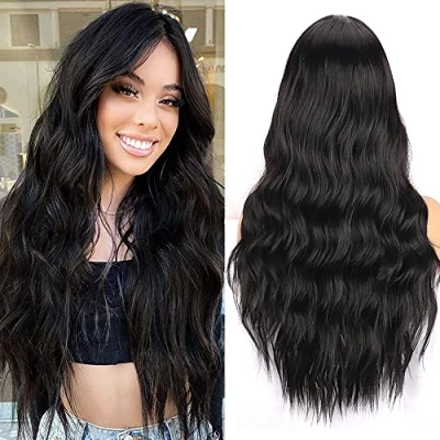 Imagen de ColorfulPanda Pelucas Mujer ondulada larga y rizada Color rosa Cabello para Mujer, De Moda Disfraz un aspecto muy natural, Fiesta Halloween Cosplay Carnaval