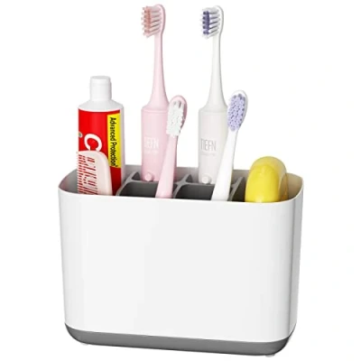 Imagen de Oulesvte Portacepillos de Dientes, Soporte Cepillo Dientes Plástico, con Base Antideslizante, Desmontable Caja para Baños, Escuelas, Habitaciones（Gris）