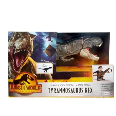 Imagen de Mattel Jurassic World T Rex Super Colosal Dinosaurio articulado 60cm, figura de juguete para niños (HBK73)