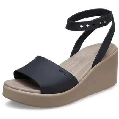 Imagen de Crocs Brooklyn Ankle Strap Wedge, Sandalias Mujer, Black Mushroom, 33/34 EU