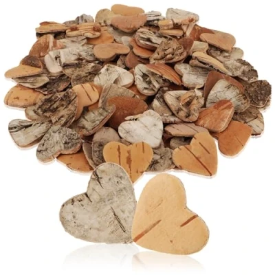 Imagen de com four® Juego de decoración dispersión Corazones 100 Piezas Confeti Madera Abedul Accesorios para proyectos Bricolaje (100x corazón Corteza Abedul)