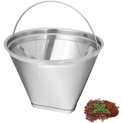 Imagen de Filtro de café cónico reutilizable con asa,Filtro en forma cono,Compatible 12 tazas cafeteras tamaño 4 acero inoxidable para hacer manual