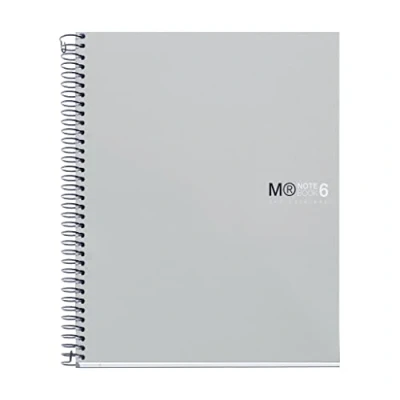 Imagen de Miquelrius Cuaderno A5 Notebook The Original, 6 franjas de colores, Cubierta polipropileno opaco, Tamaño 148 x 210 mm, 2 Taladros, 150 Hojas 70 g/m², Cuadrícula 5 Color Gris