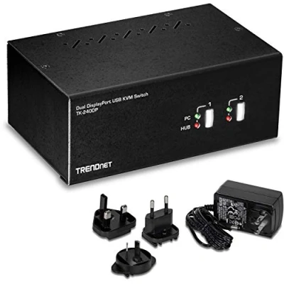 Imagen de Trendnet TK 240DP interruptor KVM Negro Periférico de entrada (USB, USB, DisplayPort, Auriculares 3,5 mm, USB A, Tipo B, 4K Ultra HD)