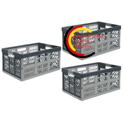 Imagen de KiNDERWELT Juego de 3 robustas cajas plegables profesionales 45 l a 50 kg caja almacenamiento, cesta transporte, Plata/Gris