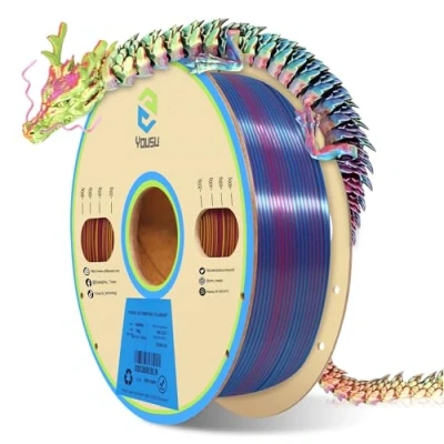 Imagen de Yousu Filamento Silk PLA Tricolor Brillante 1.75mm para Impresora 3D，Filamento de Seda con Superficie Lisa y Sedosa，Precisión Dimensional +/ 0.02mm，carrete 1kg，Rojo Oro Azul
