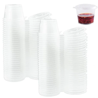Imagen de 100 Piezas Tarros de Plastico con Tapa Pequeños, 1oz Recipientes Comida, Indicado para Salsas, Sopas, Condimentos, Cremas, Cuadros Diamantes, Manualidades