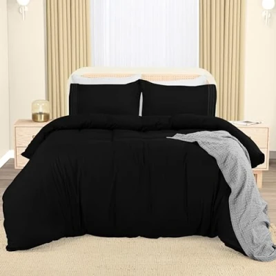 Imagen de Utopia Bedding Funda Nordica Cama 105 Microfibra Juego de Edredon 200x200 cm y 2 Bordado Fundas Almohada 50x75 (Negro)