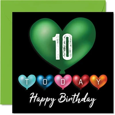 Imagen de Divertidas tarjetas de cumpleaños número 10 para niños y niñas, globos corazón, tarjeta feliz hijo, hija, hermano, hermana, nieto, nieta, sobrina, sobrino, primo,