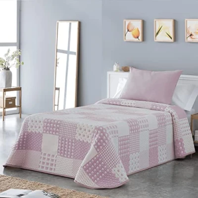 Imagen de VIALMAN Colcha Bouti Ligera Sofia 21 para Cama Individual de 90 cm Tamaño 180 x 270 cm, Color Rosa