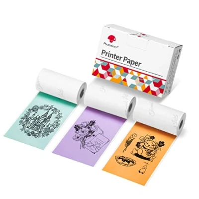 Imagen de Phomemo papel de impresora a color 53 mm para M02, M02S, M02Pro, M03, M03AS, M04S, M04AS Mini impresora, 3 rollos adhesivo térmico autoadhesivo color, x 3,5 m, Morado/Verde/Naranja