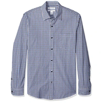 Imagen de Amazon Essentials Camisa de Popelín Manga Larga y Ajuste Entallado Hombre, Negro Azul Guinga, XL