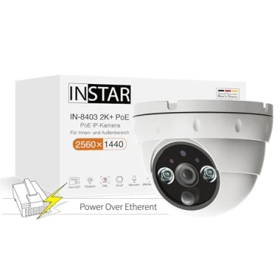 Imagen de INSTAR IN 8403 2K+ PoE Blanco Cámara de vigilancia LAN/PoE con IA (AI) IP Power Over Ethernet PIR Visión Nocturna Uso en Interiores y Exteriores HomeKit MQTT