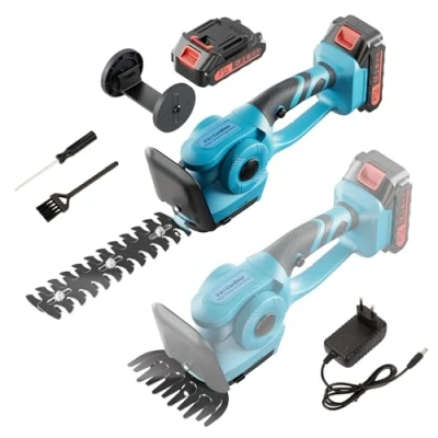 Imagen de 21V Brushless Tijera Cortacésped y Arreglasetos, Tijeras Electrico a Batería, Bateria Cortasetos Adecuado para Podar Césped, Arbustos Setos, 2000mAh Batería