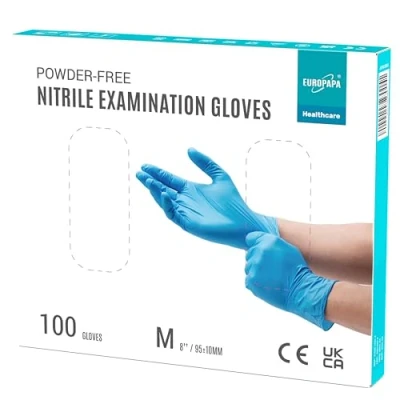Imagen de EUROPAPA® 100 Guantes De Nitrilo Desechables, Examen, Nitrilo, Sin Polvo, LÁTex, No EstÉRiles, Disponables (M, Azul)