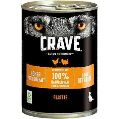 Imagen de Crave Comida para Perros Adultos con Pavo y Pollo, 6 latas, x 400 g, húmeda Alto Contenido de proteínas sin Cereales, Fabricado Pollo 100%