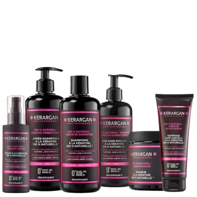 Imagen de Kerargan Kit Completo Ultra Reparador con Queratina Para Cabello Dañado y Estresado Fortalece, Protege Sin Sulfatos, Parabenos, Siliconas 3x500ml + 100ml 350ml 250ml