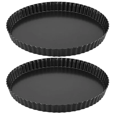 Imagen de NAMYEUT 2 moldes para tartas de 28 cm con base elevadora, molde grande quiche, antiadherente, acero al carbono, tartas, pastel frutas