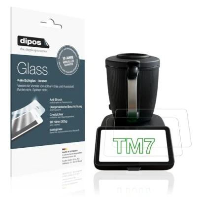 Imagen de dipos I 2x Protector de Pantalla compatible con Vorwerk Thermomix TM7 Vidrio Flexible Cristal Proteccion 9H