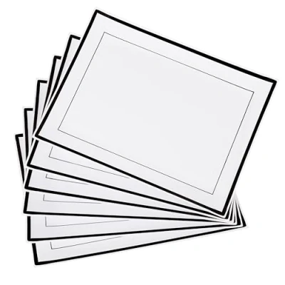 Imagen de MATANA 6 Bandejas Rectangulares de Plástico Blanco con Borde Negro para Aperitivos 30x23cm Buffets, Bodas, Cumpleaños, Navidad, Fiestas Resistentes y Reutilizables