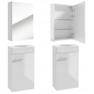 Imagen de Deftrans juego de muebles baño y espejo para invitados, armario bajo lavabo con espejo, 40 x 60 21,3 cm, color blanco brillante, baño,