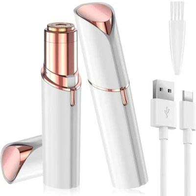 Imagen de Vexloria Depiladora Facial Mujer, Eléctrica Cejas Portátil, Mujer USB Recargable con Cabezal de Repuesto y Luz LED