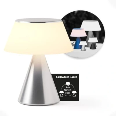 Imagen de Lexon LUMA L Lámpara de noche LED para mesita noche, con intensidad y sincronización multilámparas, 9 colores luz recargable Alu