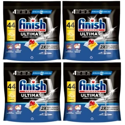 Imagen de Finish Powerball Ultimate All in 1 Pastillas para Lavavajillas, aroma limón, 4 Pack de 44 Unidad, Total 176