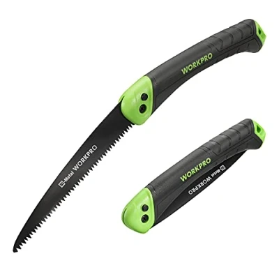 Imagen de WORKPRO Sierra de Podar, Plegable, Serrucho Poda con Bloqueo Seguro, Hoja Bi material D6A y M2, Plegable Agarre Suave para Madera, Jardinería