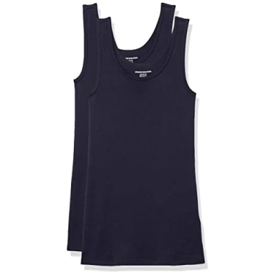 Imagen de Amazon Essentials Camiseta ajustada sin mangas Mujer, Pack de 2, Azul Marino, S