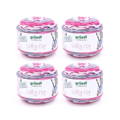 Imagen de Gründl Lolly Pop hilo de ganchillo y punto (hilo universal similar a la lana lavable 100% poliacrílico, 150 g / 240 m, tamaño aguja: 5 6, 4 x g), granat fresie zinn weiß color