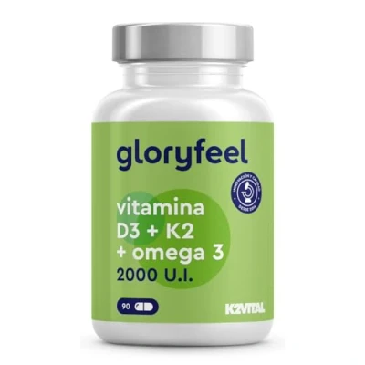 Imagen de 2000 UI de Vitamina D3 y K2 (K2VITAL®) 1000mg Omega 3 Aceite Pescado (en Forma Triglicéridos), 400mg EPA 300mg DHA por Cápsula Altamente biodisponible Probado en laboratorio